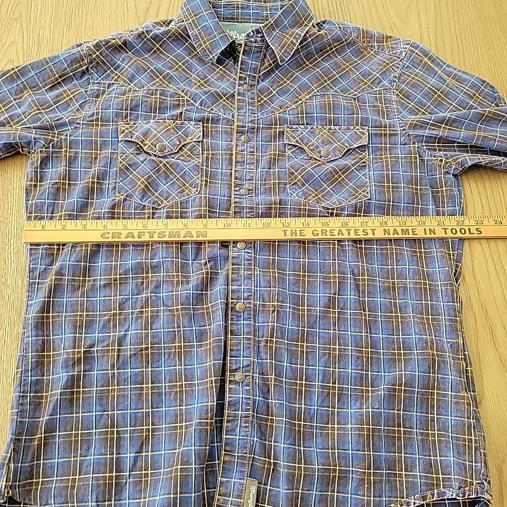 Wrangler Retro Premium Shirt Mens Large Blue Plaid Western Pearl Snap Rodeo Rust